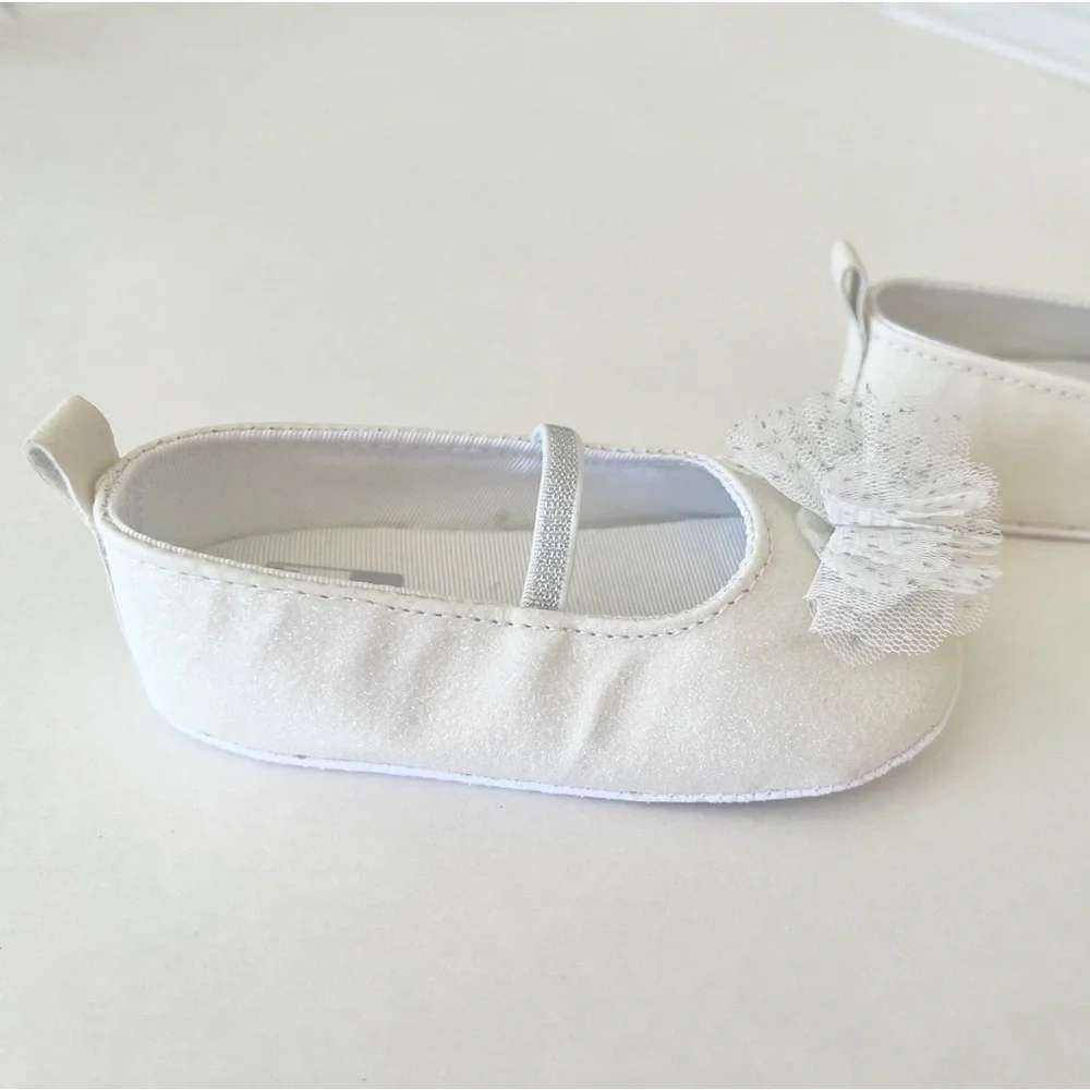 Carter's White Baby Girl Tulle Bow Mary Jane Shoes, Silver Glitter, 9-12 Months